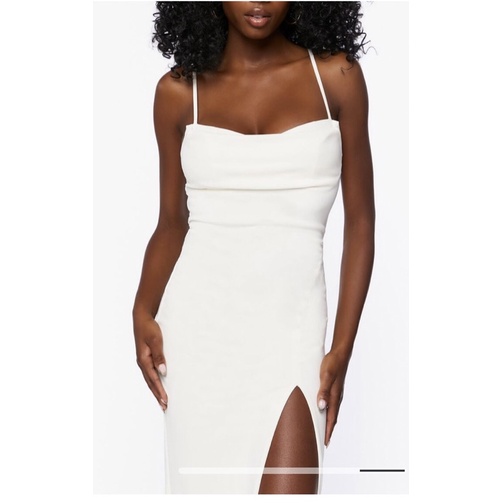 Đầm cổ rũ xẻ tà 2 trắng vàng - Cowl Neck Slit Midi Dress | Tiam Clothes VNXK