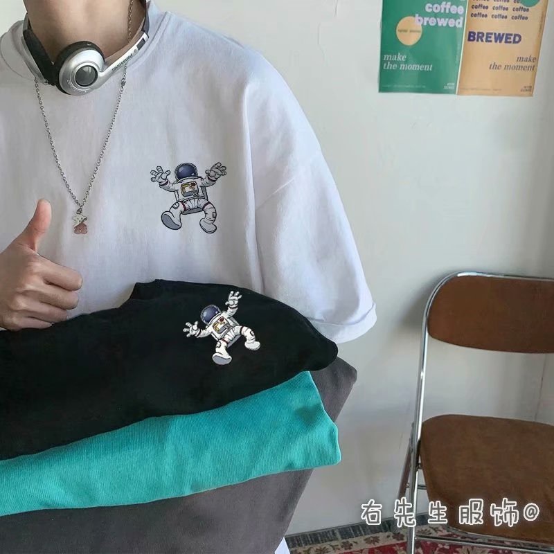 Áo thun tay ngắn dáng rộng họa tiết hoạt hình phong cách Hồng Kông thời trang cho nam cỡ M-5XL