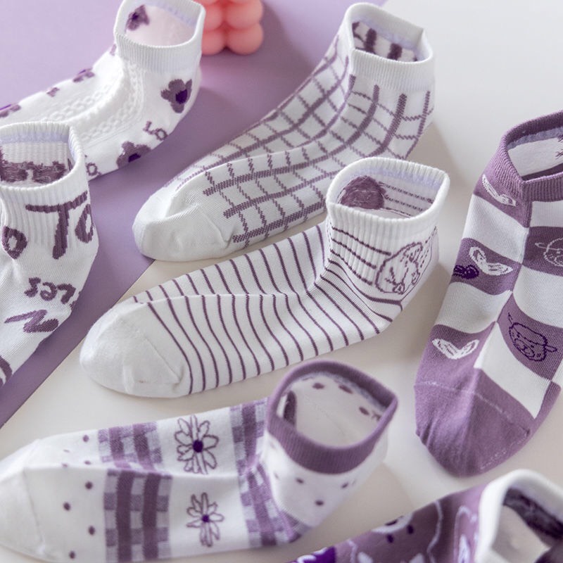 Tất nữ cổ ngắn màu tím xinh xắn dễ thương co dãn thấm hút mồ hôi