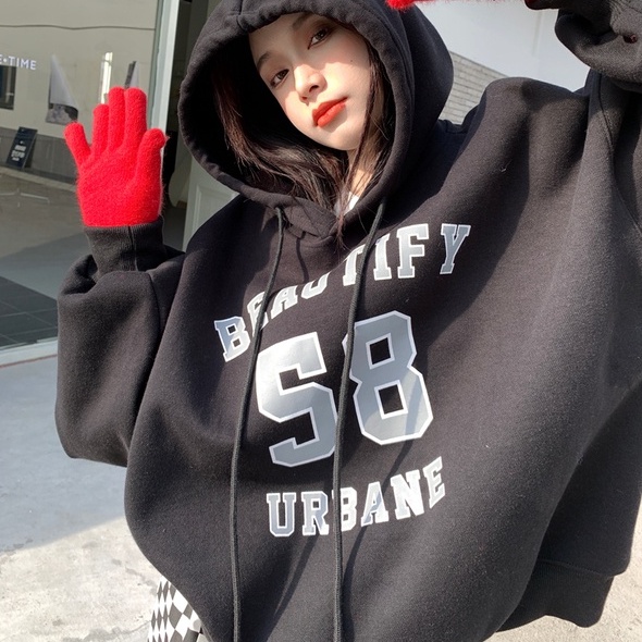 Áo hoodie ZHELIHANGFEI tay dài quá cỡ dễ phối đồ trẻ trung thời trang