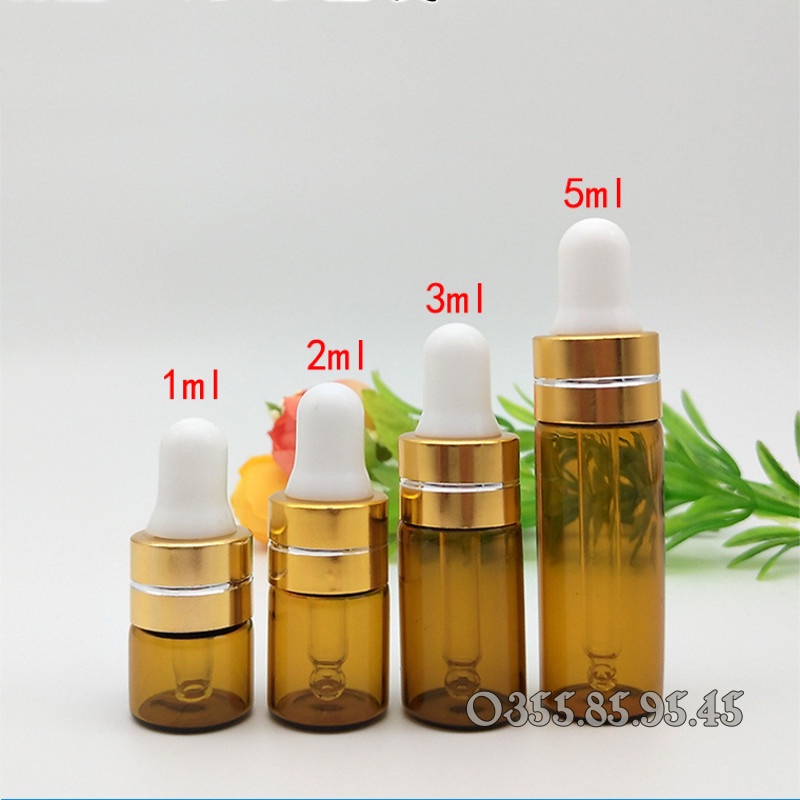 Chai thủy tinh MỎNG nắp bóp VÀNG 1ml 3ml 5ml - Lọ chiết serum, đựng tinh dầu, mỹ phẩm, dụng cụ spa, phụ kiện du lịch