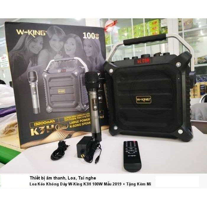Loa Kéo Không Dây W-King K3H 100W + Tặng Kèm 1 Mic/Loa W-king K3 công suất 80W