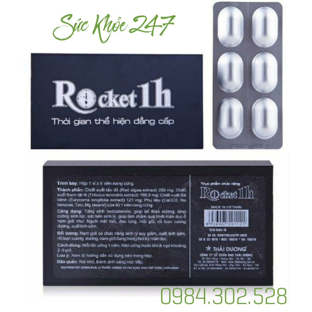 Rocket 1h ⚡FOLLOW Shop Giảm 5K⚡ Rocket 1h - Tăng Cường Sinh Lực Cho Nam Giới Hộp 1 Vỉ x 6 Viên