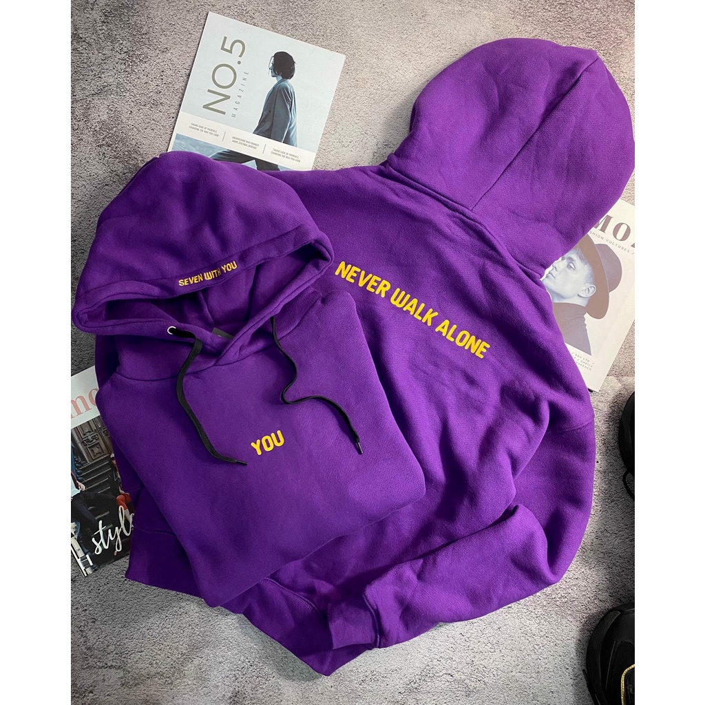 Áo hoodie tím có mũ form rộng Jimin BTS You Never Walk Alone xuất Hàn chất nỉ dày dặn