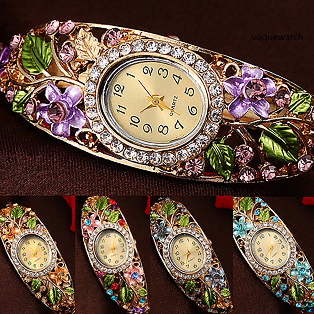 Đồng Hồ Đeo Tay Họa Tiết Hoa Đính Pha Lê Phong Cách Vintage Thời Trang 1