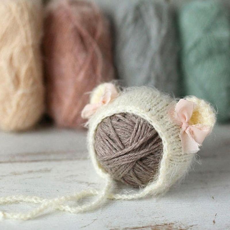 Mũ Beanie Đan Len Đính Nơ Dễ Thương Dùng Làm Phụ Kiện Chụp Ảnh Cho Bé Sơ Sinh