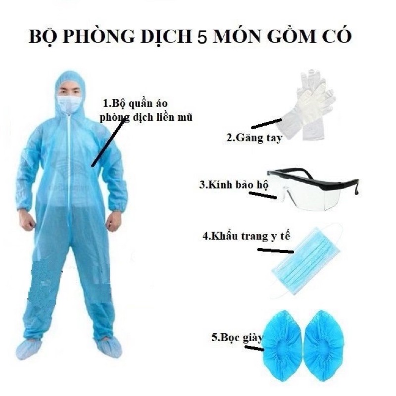 Combo 5 món đồ bảo hộ y tế, Bộ đồ bảo hộ phòng dịch