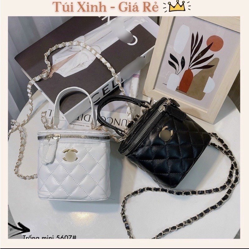 Túi xách cốp mini đeo chéo đẹp da mềm mại đi chơi, Túi sách nữ đen trắng dây xích kẻ caro siêu xinh xịn sò