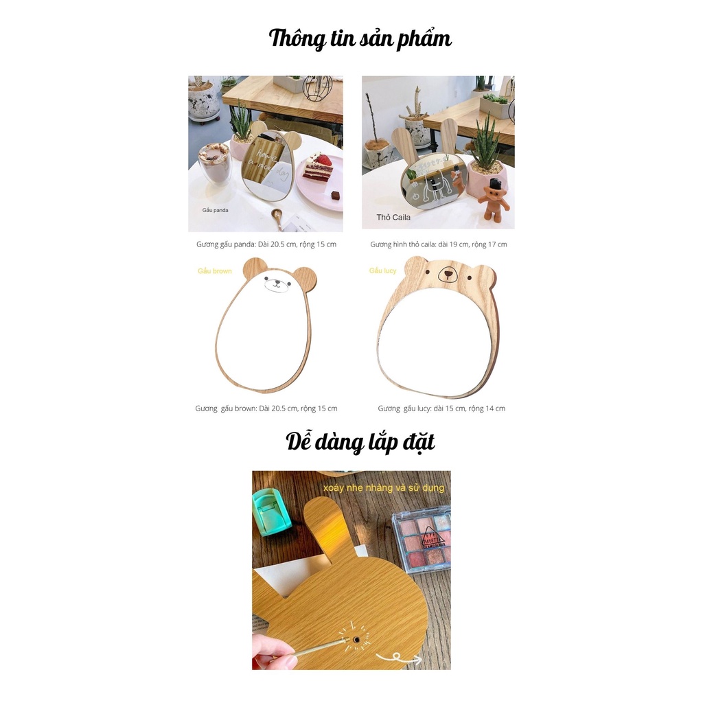 Gương để bàn trang điểm bằng gỗ tai gấu ,tai thỏ