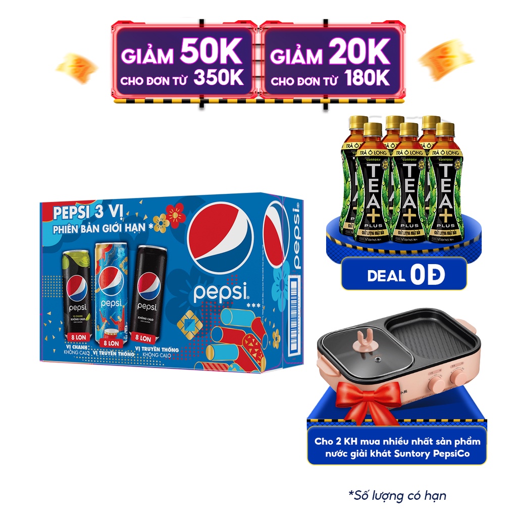 Thùng 24 Lon Nước Ngọt Có Gaz Pepsi Mix 3 Vị (320ml/lon) - Độc Quyền Online