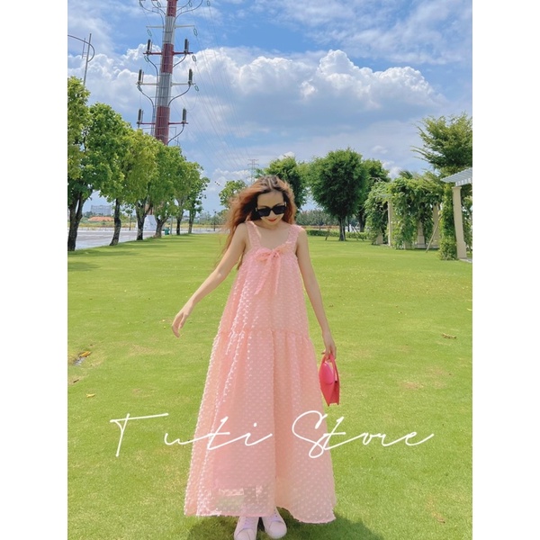 Đầm cột nơ tiểu thư MOCHI DRESS màu hồng dâu