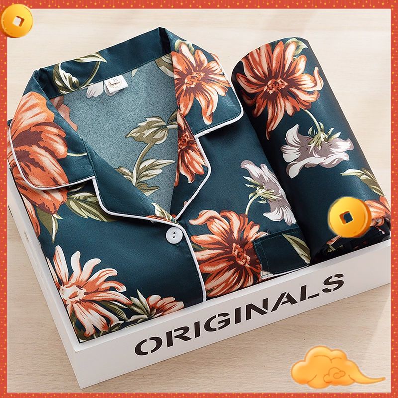 Bộ quần áo ngủ tay dài vải lụa mát thời trang xuân thu quyến rũ cho nữ