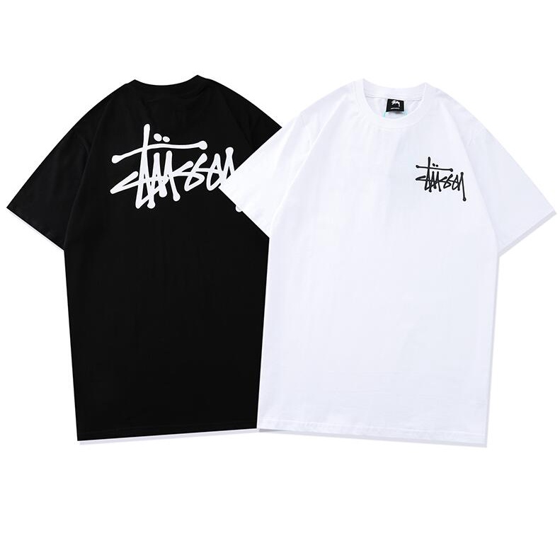Áo thun tay ngắn chất liệu cotton in chữ Stussy thời trang