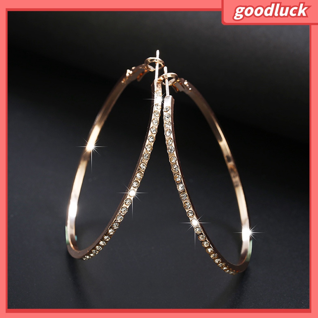 Goodluck| 1 Đôi Bông Tai Tròn Đính Đá Sáng Bóng Dành Cho Nữ