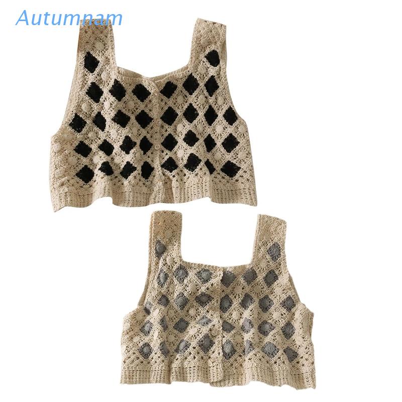 Áo Khoác Cardigan Len Đan Móc Không Tay Đính Nút Họa Tiết Hình Thoi Thoi Cổ Điển Dành Cho Nữ