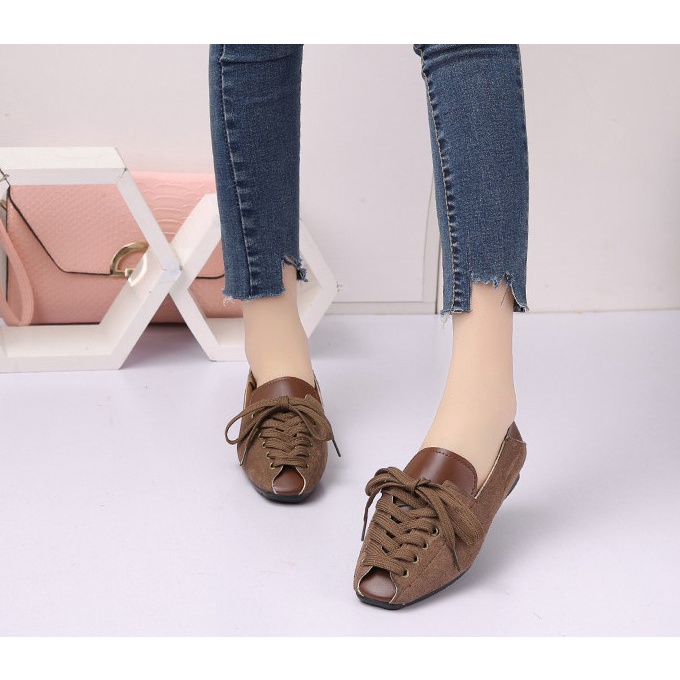 Giày búp bê nữ có dây buộc mũi bằng - Y159