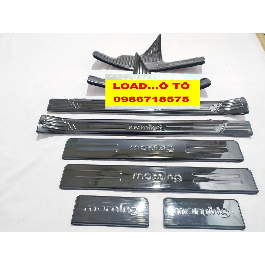 Ốp Bậc Cửa, Nẹp Bước Chân Xe  KIA Morning 2023-2014 Trong Ngoài Chất Liệu titan Vân Xước Cao Cấp Load ô tô