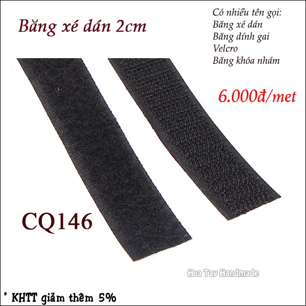 Băng xé dán 2cm màu đen và trắng -Velcro, băng khoá nhám