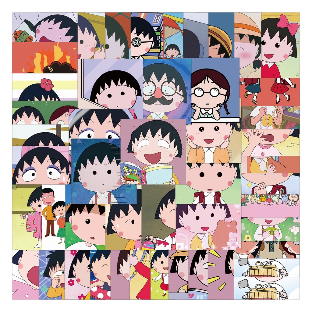 Bộ 48 hình dán hình bé Maruko Chibi phong cách cổ điển dùng để trang trí hành lý/ đàn guitar/laptop