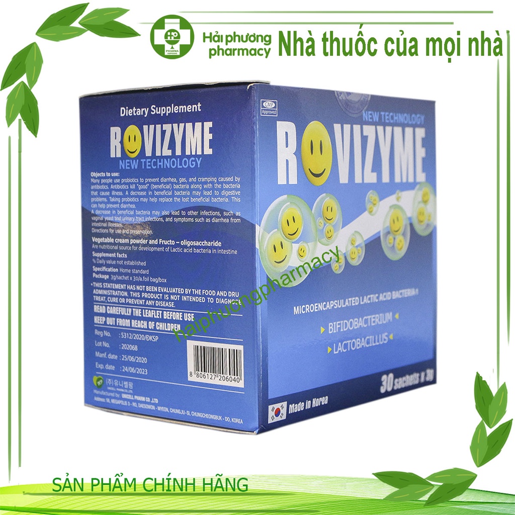 Men vi sinh ROVIZYME hộp 30 gói - giúp nhuận tràng , dễ tiêu hóa , tặng khả năng hấp thu dưỡng chất