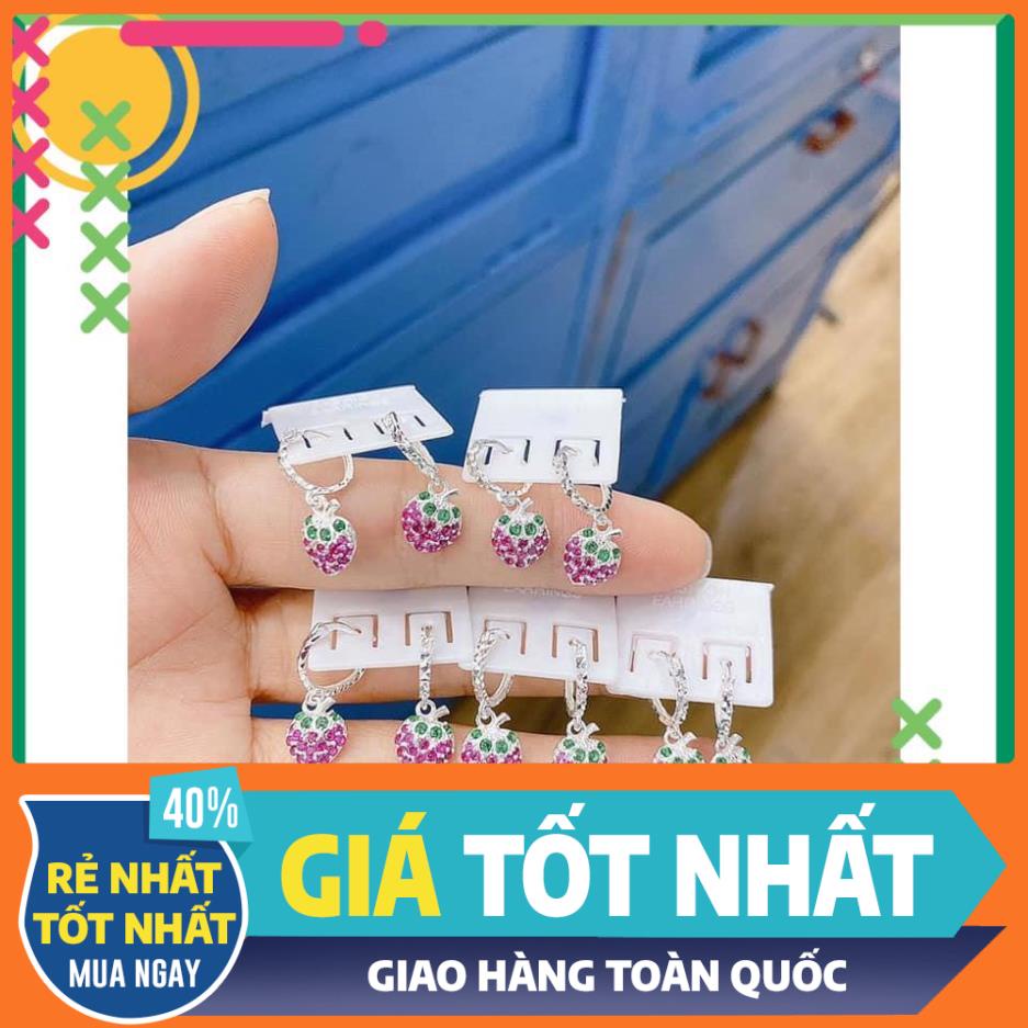 Bông Tai Bạc Trẻ Em ⚜️FREESHIP⚜️ Khuyên Tai Bạc Trẻ Em Dâu Tây - Vàng Bạc Quỳnh Nhi