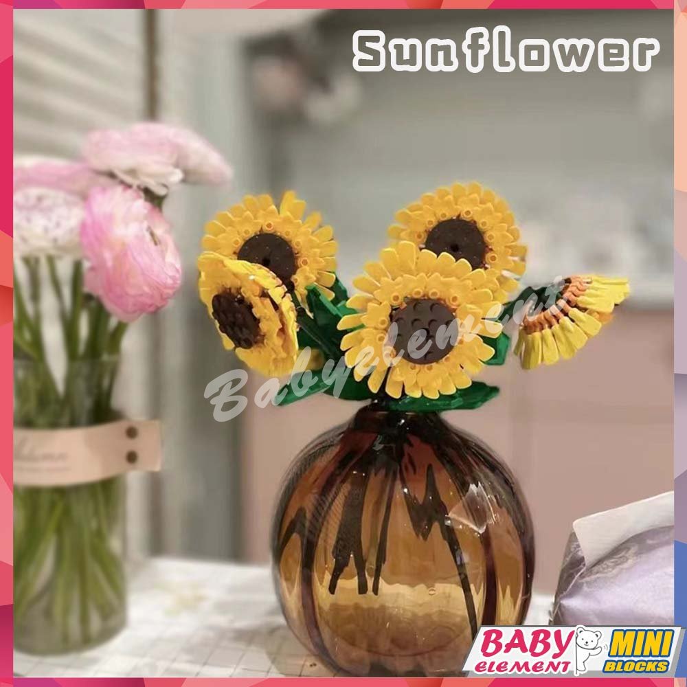 Mô Phỏng Hoa Hướng Dương Xếp Hình Khối Xây Dựng Sáng Tạo Tự Làm Lãng Mạn Trang Trí Phòng Mô Hình Bé Gái Đồ Chơi Quà Tặng