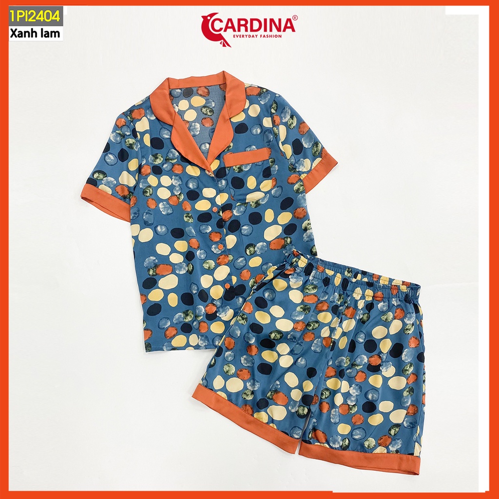 Đồ bộ nữ CARDINA pijama chất lụa Satin Nhật cao cấp quần đùi áo cộc tay họa tiết trẻ trung 1Pi24