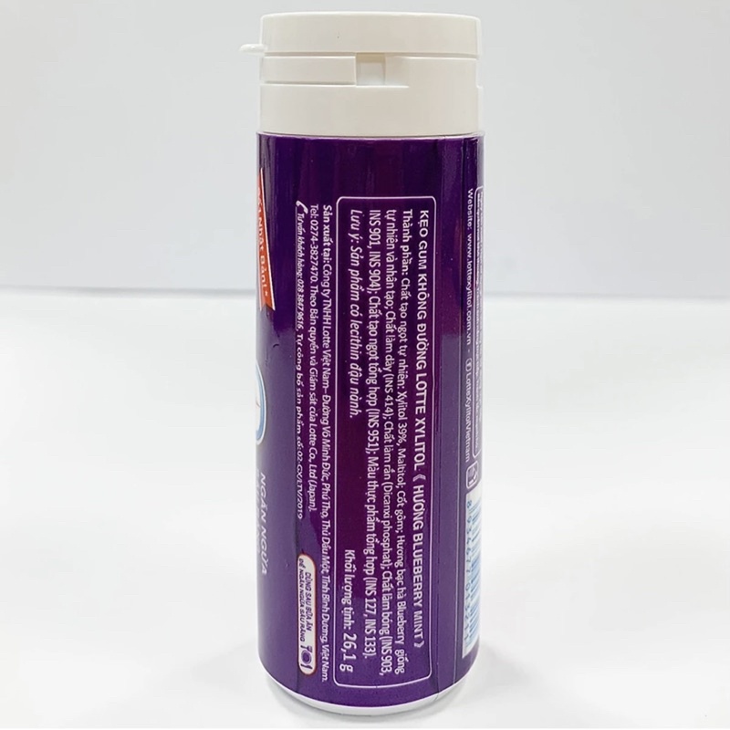 (Có sẵn) Hộp Kẹo Gum không đường Lotte Xylitol - Hương Blueberry Mint 12 hũ x 26,1g