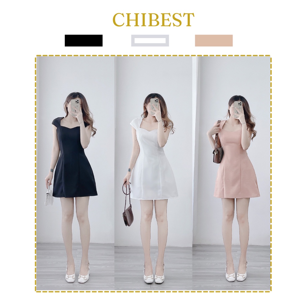 Đầm nữ dự tiệc form chữ A cúp ngực phối tay Cánh tiên cột dây lưng sang chảnh CHIBEST ADB62