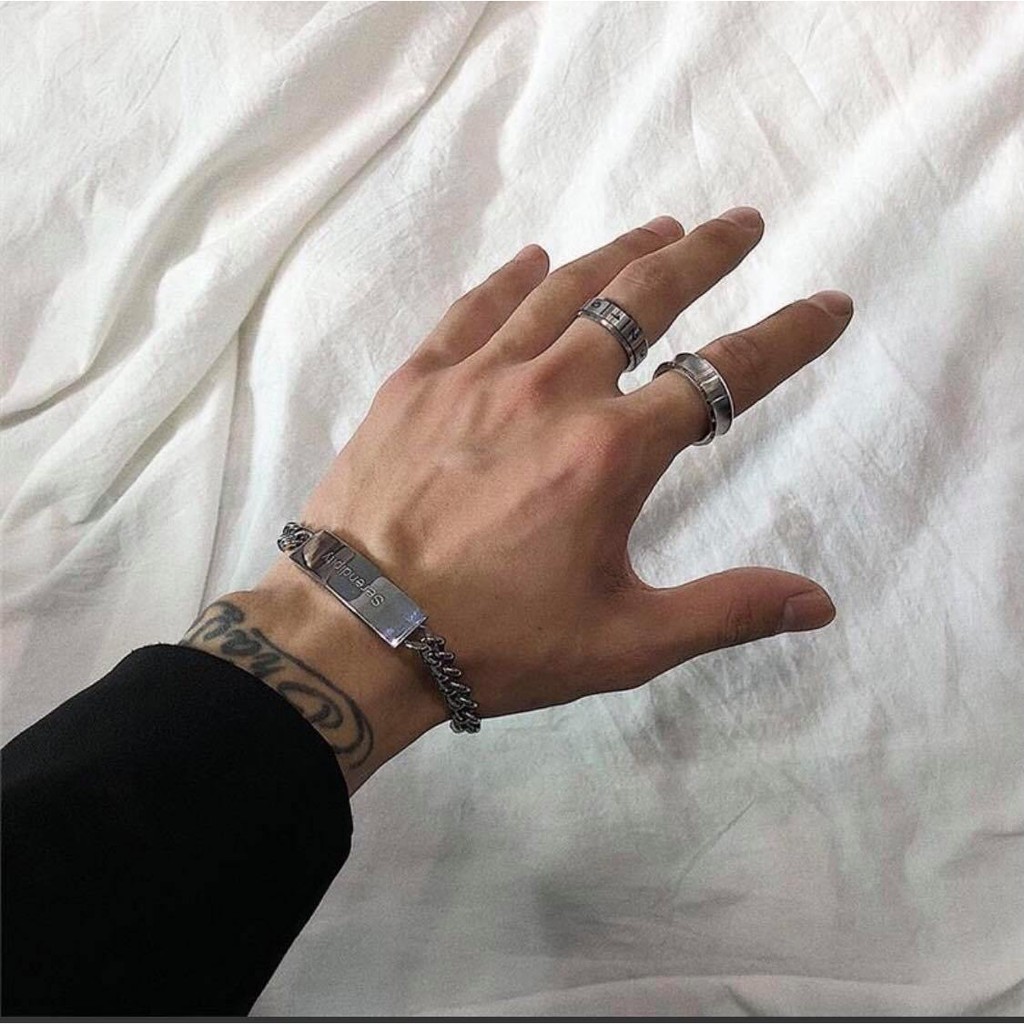 [FREESHIP] Vòng Tay Kim Loại Mặt Khắc Chữ Phong Cách Thời Trang Cá Tính