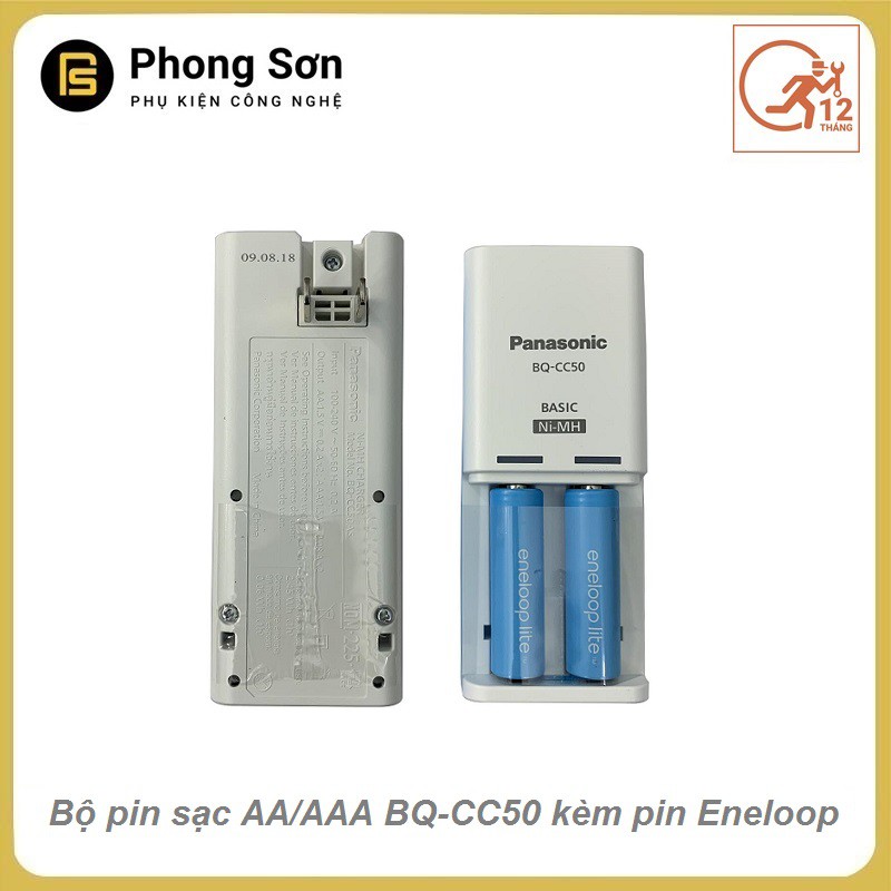 Bộ sạc pin AA, AAA Panasonic Eneloop Basic charger BQ-CC50 , Kèm pin sạc AA 2 viên  Eneloop Lite