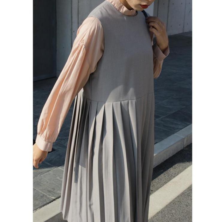 Áo Kiểu Dài Tay Cổ Tròn Vải Lụa Màu Trơn Form Dài Rộng Ulzzang Hàn Quốc Áo Kiểu Nữ Tay Dài Vintage