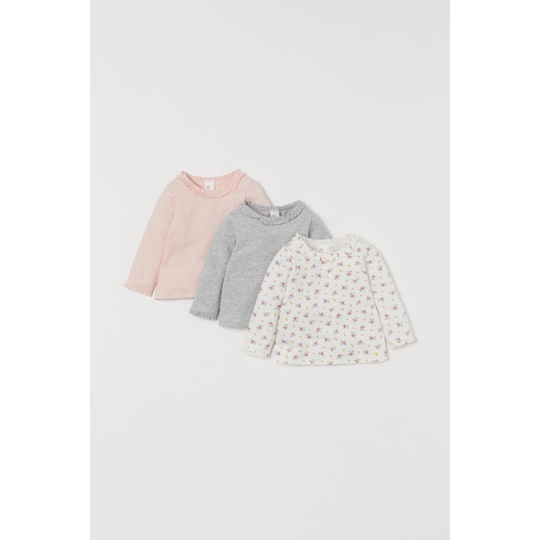 Set 3 áo dài tay hoa xám HM H&amp;M size 6-9m 2-3y_hàng chính hãng authentic