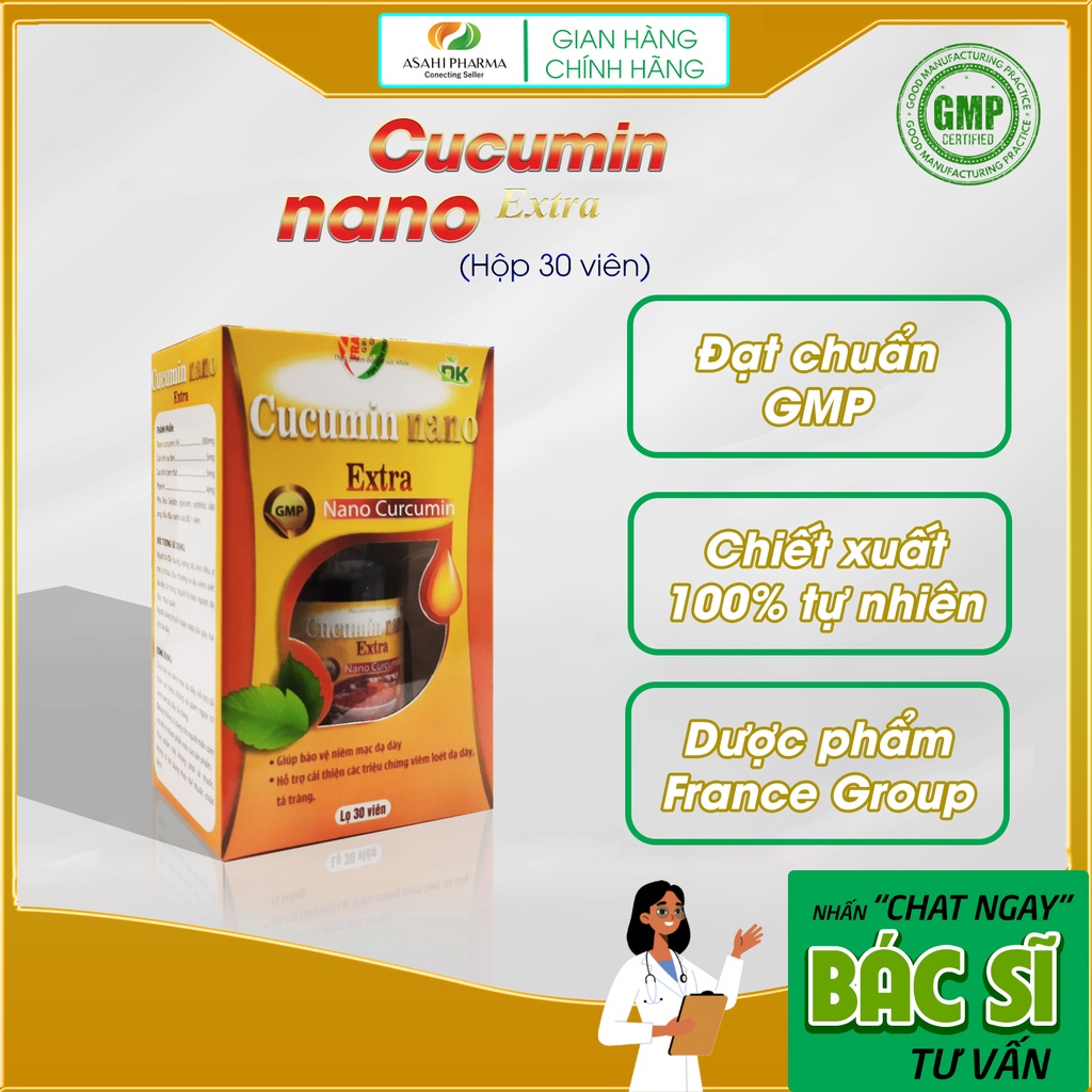 CUCUMIN NANO EXTRA - Bảo Vệ Niêm Mạc Dạ Dày, Hành Tá Tràng, Giảm nguy cơ Viêm Loét Dạ Dày (Lọ 30 viên)