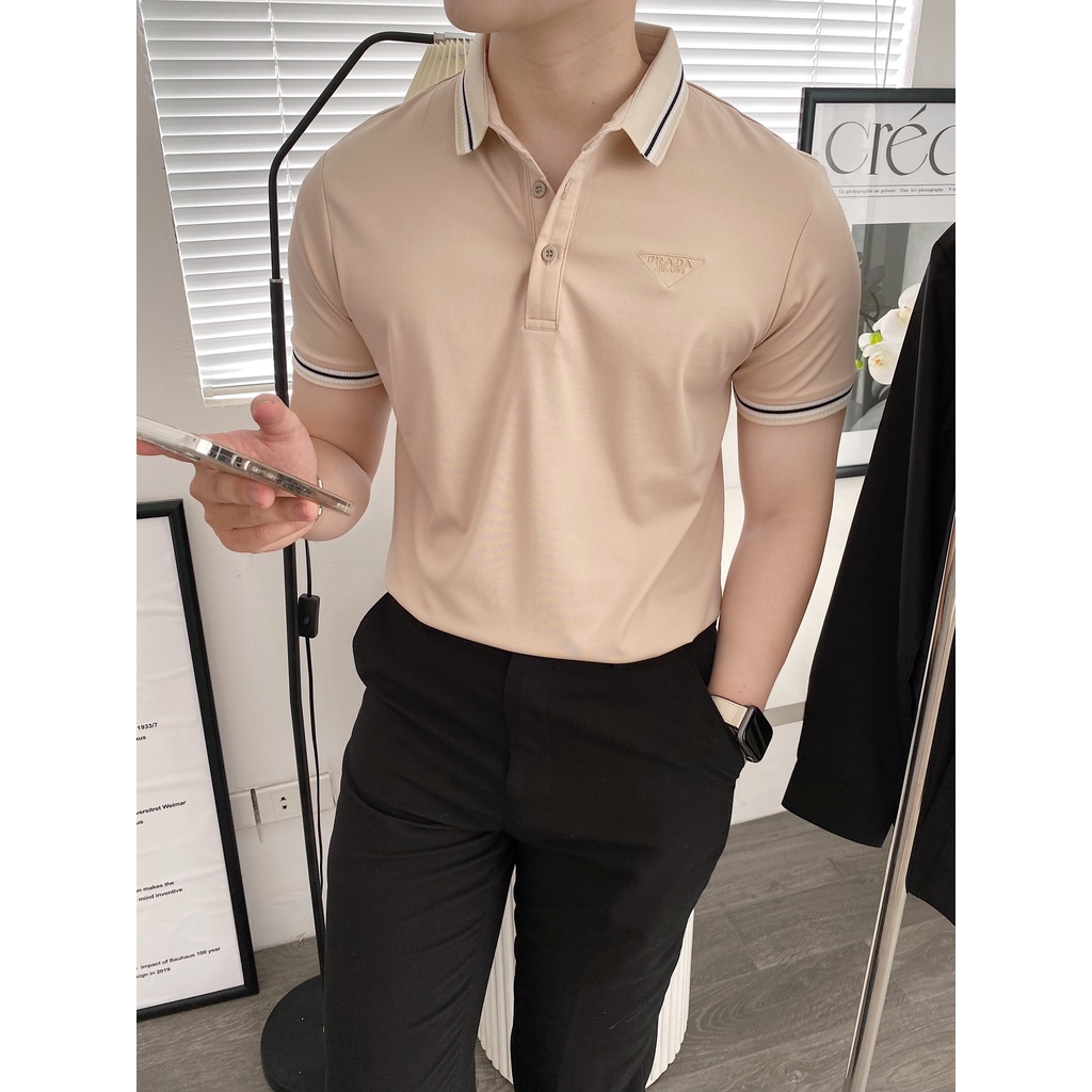 Áo thun polo nam, áo phông nam polo, polo nam màu be thêu ngực Hàn Quốc Ulzzang