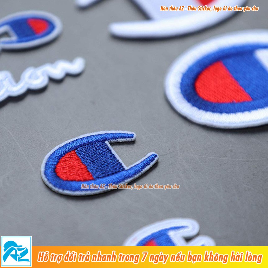 Sticker ủi thêu logo Champion - Patch ủi vá quần áo thun sơ mi balo S49