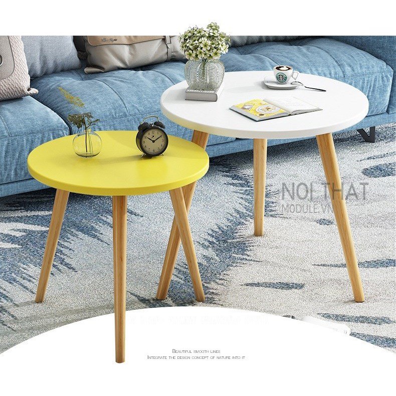 Bàn tròn sofa/ bàn trà phòng khách chân gỗ tự nhiên, phong cách vintage, có thể làm bàn trà bệt hoặc bàn trà sofa