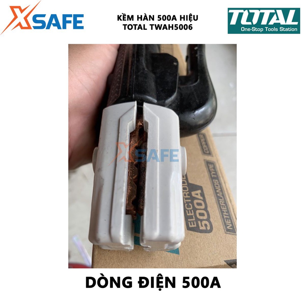 Kìm hàn que TOTAL TWAH5006 Kềm hàn điện Dòng điện định mức 500A, phù hợp sử dụng cho máy hàn MMA của Total