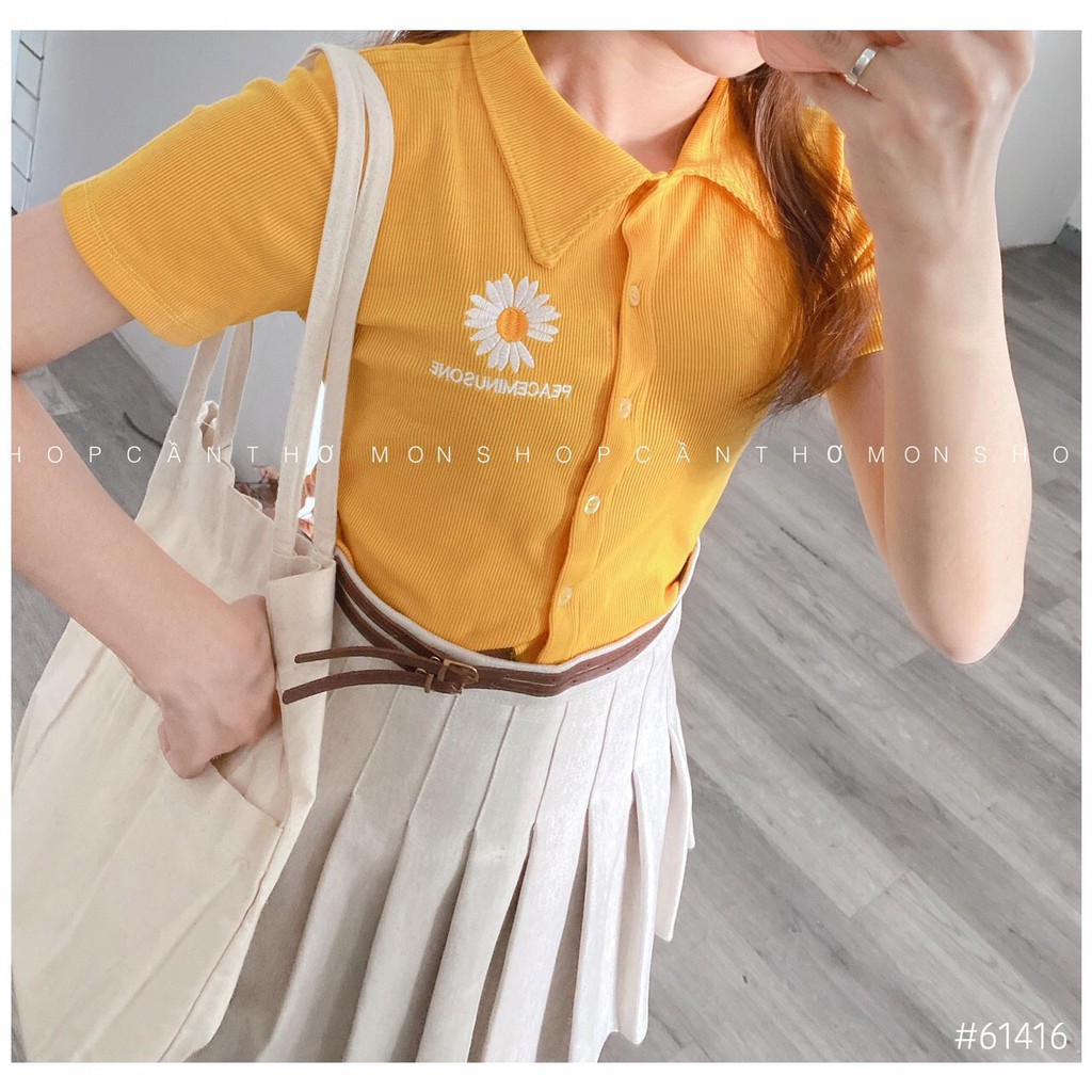 Áo croptop ôm body thêu hoa cúc siêu xinh