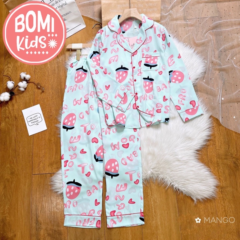 [ 17kg - 40kg ] Đồ Bộ Bé Gái Mặc Nhà dài tay cao cấp Pijama Lụa Mango Cao Cấp Cho Bé_BM23