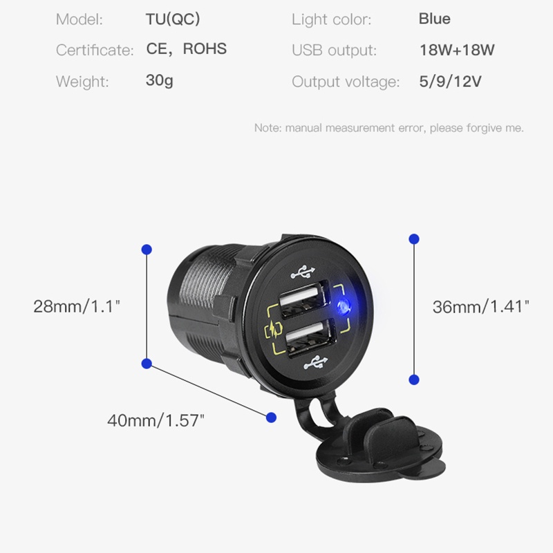 Bộ Sạc Nhanh Cổng Usb 3.0 12v / 24v 18w Qc3.0 Chống Thấm Nước Cho Xe Hơi / Xe Máy / Tàu Thuyền