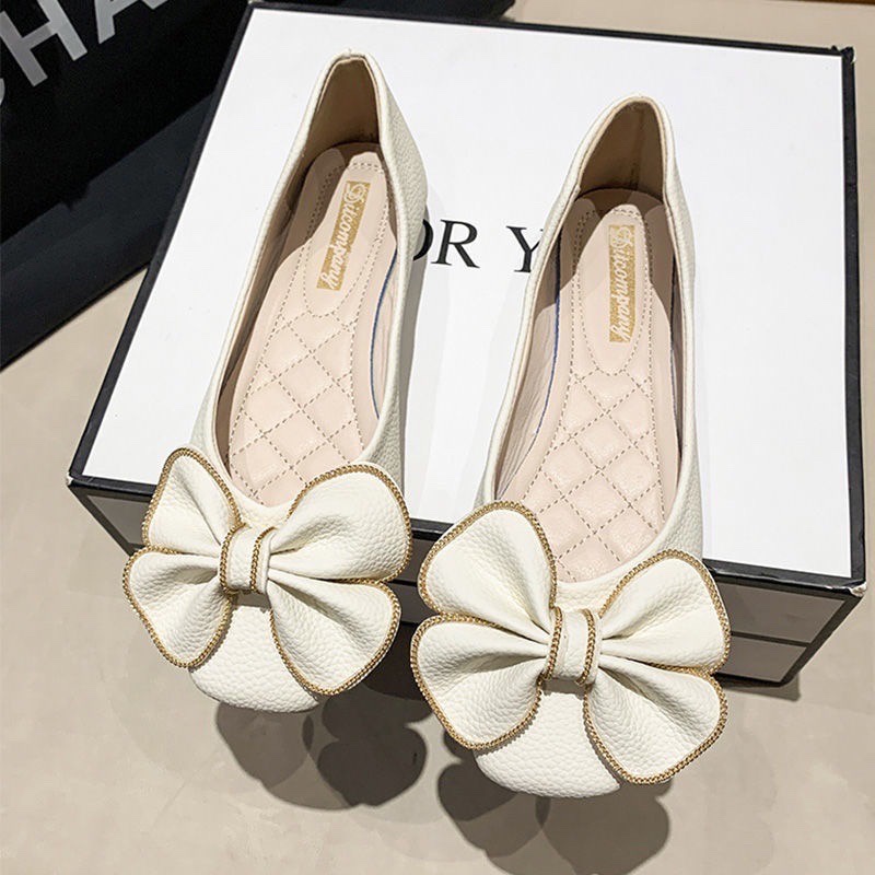 (S130) Giầy búp bê nữ nơ viền xích nhỏ đế dẻo (Mã K09)