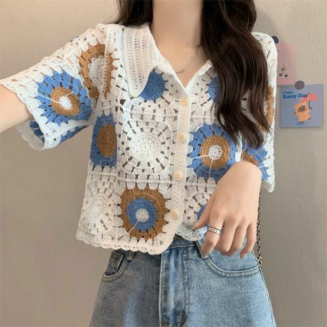 Áo croptop ren hoa cúc cổ đức xinh xắn hàng QC chuẩn trend Hàn