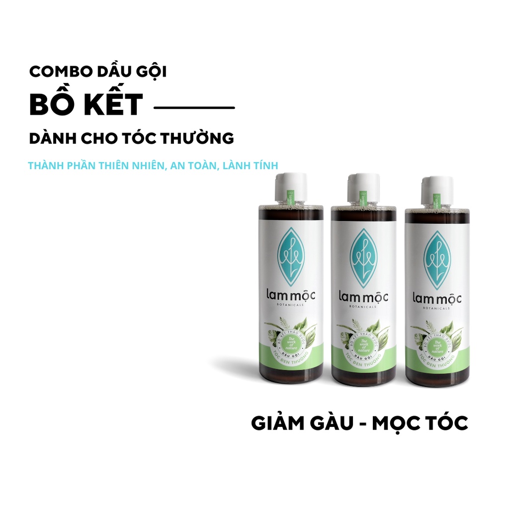 Combo 3 Dầu Gội Bồ Kết Nấu Sẵn - Giảm rụng, kích mọc tóc và phục hồi hư tổn LAM MỘC - 500ml/chai