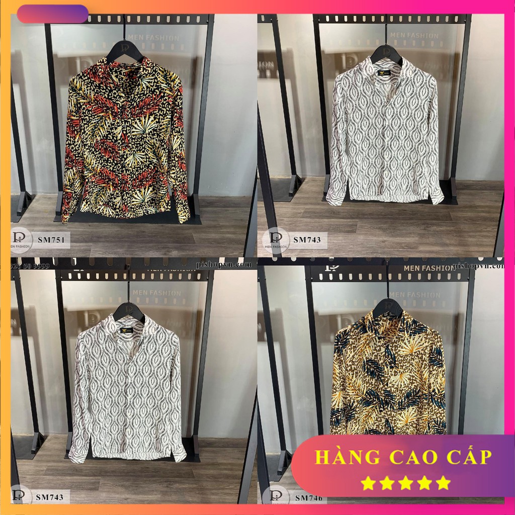 Áo sơ mi nam dài tay họa tiết đẹp lạ mắt ngẫu nhiên, chất lụa đẹp hàn quốc htstore