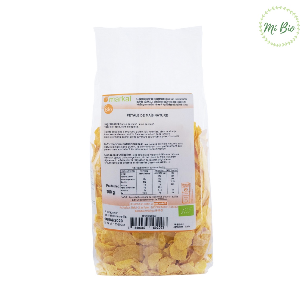 Ngũ cốc hữu cơ bắp (ngô) cán dẹp 200g - Markal