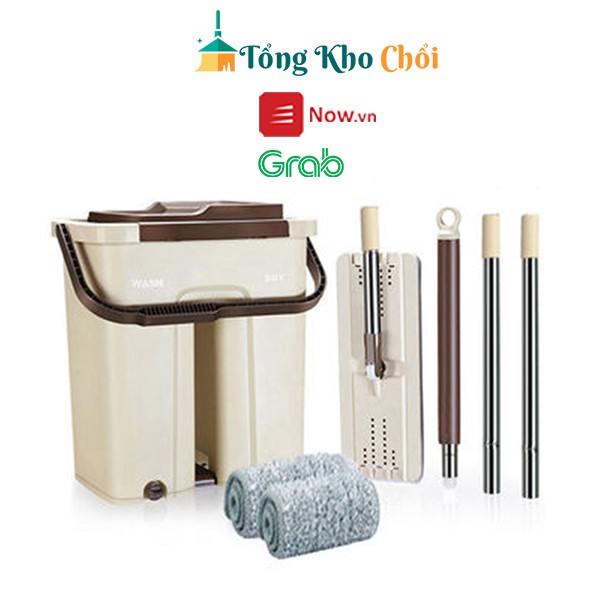 Cây lau nhà tự vắt thông minh - chổi lau nhà 360 độ kèm thùng- Bộ lau nhà Tặng kèm 2 bông lau siêu thấm