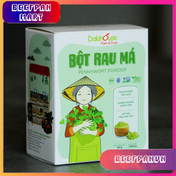 Bột Rau Má Nguyên Chất 100% Hộp 60gr - Dalahouse - Bổ Sung Chất Xơ - Chống Lão Hóa Da