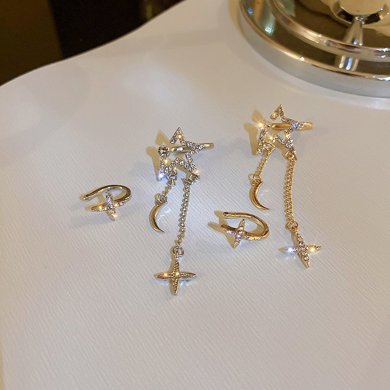 Bông Tai Dạng Kẹp Không Xỏ Hình Ngôi Sao/Mặt Trăng/Ngôi Sao Đính Đá 2022