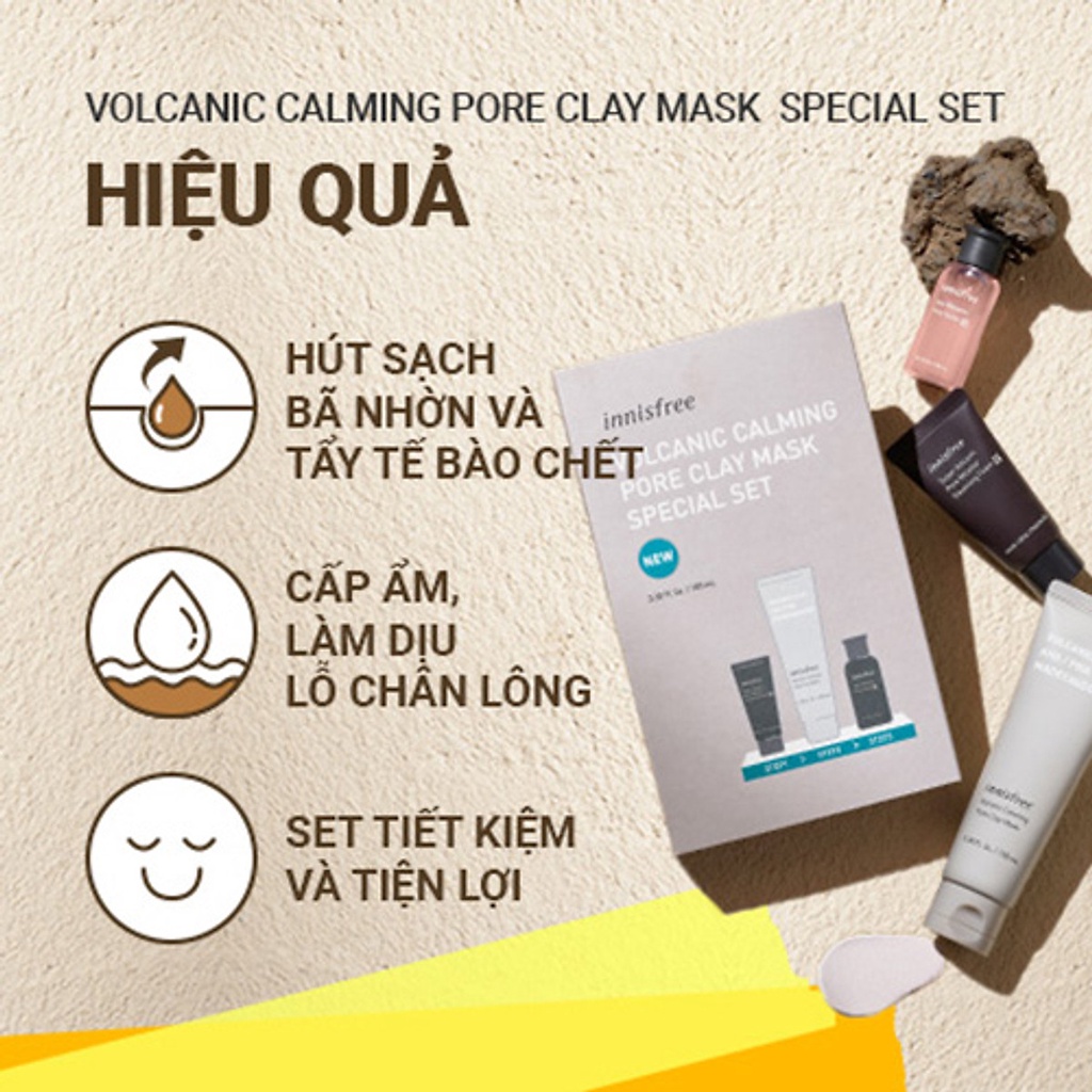 Bộ sản phẩm se khít lỗ chân lông đá tro núi lửa innisfree Volcanic Calming Pore Clay Mask Special Set